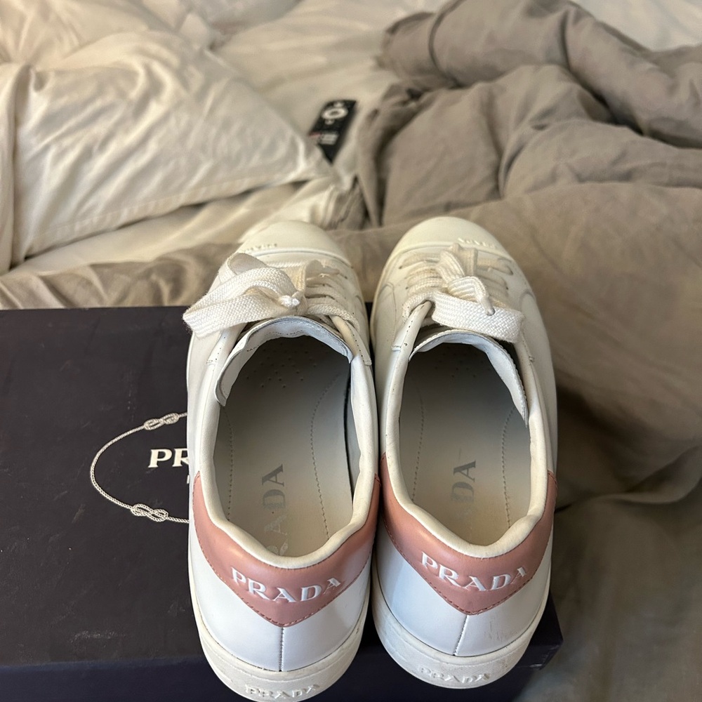 Prada Leather White and Pink Sneakers
